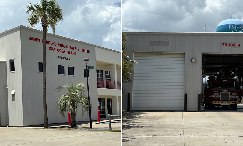 Textured steel wall panels on a coastal fire station on okaloosa island florida